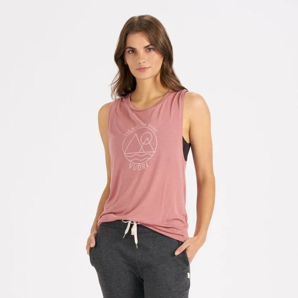 Vuori The Rise The Shine Tank Pink Heather - Size: XL